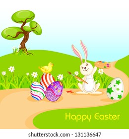 vector illustration of bunny painting Happy Easter eggs