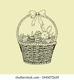 vector illustration bunny rabbit vintage easter basket