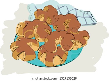 Vector illustration of buns watered with chocolate. ideal for describing recipes, books with recipes
