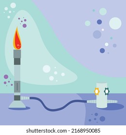 Vector Illustration Of A Bunsen Burner On A Lab Bench