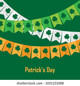 Vector illustration of bunting with clover on green background