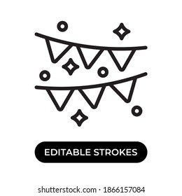 Vector illustration of bunting flag icon or logo. Use black color and line design style. Editable strokes