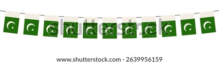 Vector illustration of bunting flags Pakistan. Decorative string of small national flags featuring the green and white design with crescent and star.