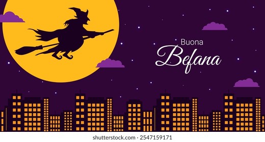 Ilustração vetorial do modelo de mídia social Buona Befana