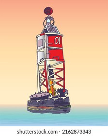 Vector Illustration of a buoy in Oregon Inlet OBX