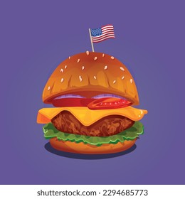 Vector Illustration of Burger with American Flag Food American Independence Day