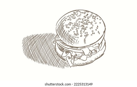 Vector illustration of a burger, black and white.