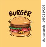 Vector illustration of a burger with a bright background.
