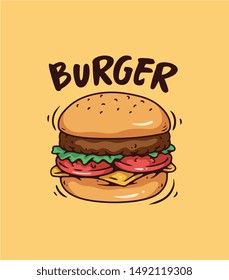 Vector illustration of a burger with a bright background.