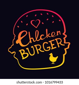 Vector illustration. Burger with chicken. Black background.