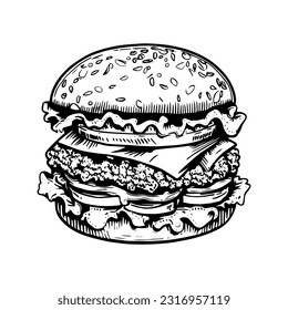 Vector illustration. Burger coloring black and white.
