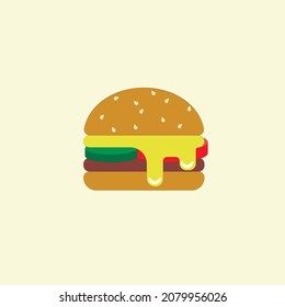 Vector illustration of a burger. Delicious cheeseburger. A color icon, logo or sticker for your cafe menu, restaurant, bar, website, promotional items.