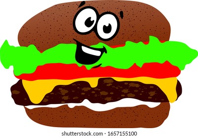 Vektorillustration Illustration Burger mit glücklichem Gesichtsausdruck