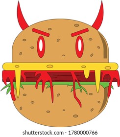 vector illustration burger. hot angry burger. Cute Junkfood 