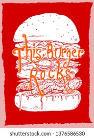 Vector illustration, burger image for cafe and restaurant. 