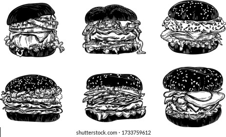 
vector illustration of a burger with ingredients with detailed drawing