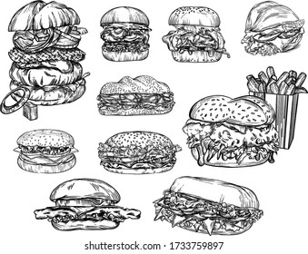 
vector illustration of a burger with ingredients with detailed drawing