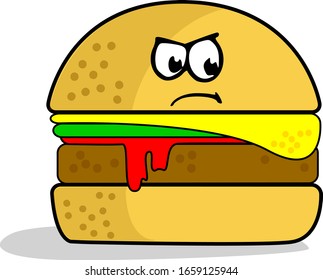 Vector Illustration Burger with 'Kawaii" Curious Face Expression