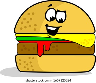 Vector Illustration Burger with 'Kawaii" Happy Face Expression