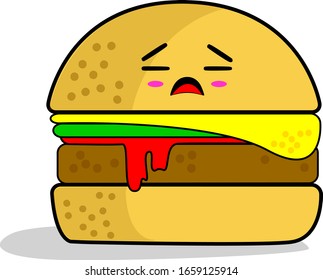 Vector Illustration Burger with 'Kawaii" Indecision Face Expression