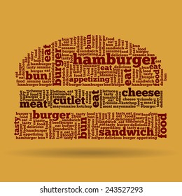 Vector illustration of burger made of words. 