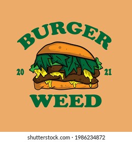 vector illustration of a burger with marijuana in it for your t-shirt or brand logo and more