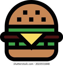 Vector illustration of burger with meat and vegetable filling