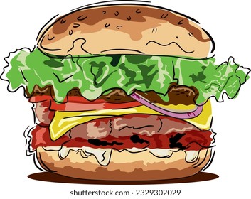 Vektorgrafik eines Burgers auf weißem Hintergrund mit Schatten