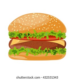 Vector illustration of burger on white background. 