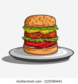 Vector Illustration Burger in the Plate