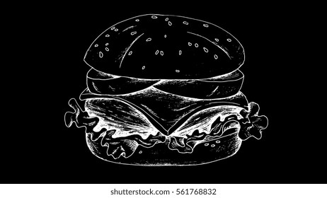 Vector illustration of a burger retro chalkboard style. Burger house.