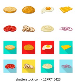 Vector illustration of burger and sandwich icon. Set of burger and slice vector icon for stock.