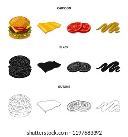 Vector illustration of burger and sandwich icon. Set of burger and slice vector icon for stock.