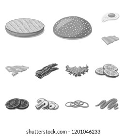 Vector illustration of burger and sandwich icon. Set of burger and slice vector icon for stock.