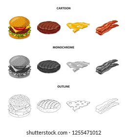 Vector illustration of burger and sandwich icon. Collection of burger and slice stock symbol for web.