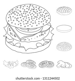 Vector illustration of burger and sandwich icon. Set of burger and slice stock vector illustration.