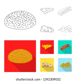Vector illustration of burger and sandwich icon. Collection of burger and slice vector icon for stock.