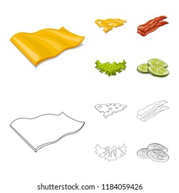 Vector illustration of burger and sandwich logo. Collection of burger and slice stock symbol for web.