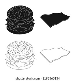 Vector illustration of burger and sandwich logo. Collection of burger and slice stock symbol for web.