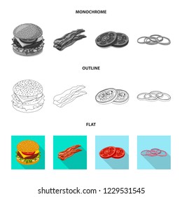 Vector illustration of burger and sandwich logo. Set of burger and slice stock symbol for web.