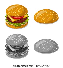 Vector illustration of burger and sandwich logo. Set of burger and slice stock vector illustration.