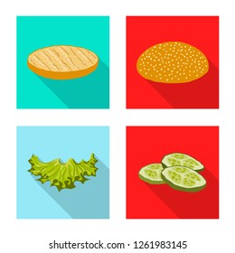 Vector illustration of burger and sandwich logo. Collection of burger and slice stock symbol for web.