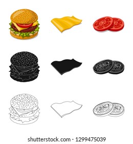 Vector illustration of burger and sandwich logo. Set of burger and slice stock symbol for web.