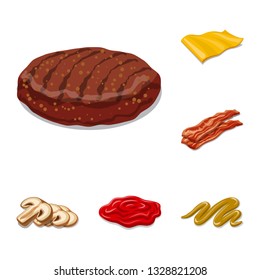 Vector illustration of burger and sandwich logo. Set of burger and slice stock symbol for web.