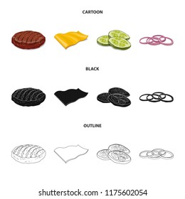 Vector illustration of burger and sandwich sign. Set of burger and slice stock vector illustration.