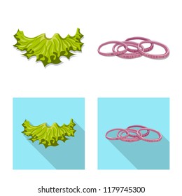 Vector illustration of burger and sandwich sign. Set of burger and slice stock vector illustration.