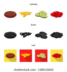 Vector illustration of burger and sandwich sign. Collection of burger and slice vector icon for stock.