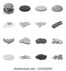 Vector illustration of burger and sandwich sign. Set of burger and slice stock symbol for web.