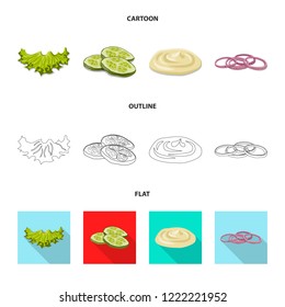Vector illustration of burger and sandwich sign. Collection of burger and slice vector icon for stock.