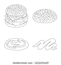 Vector illustration of burger and sandwich sign. Set of burger and slice stock vector illustration.